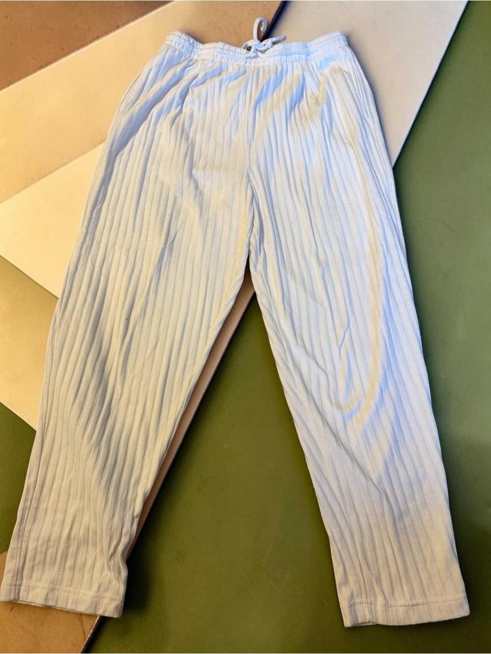 Metro 212 White Ribbed Knit Drawstring Pants Women's Size XL Comfy Lounge Pants